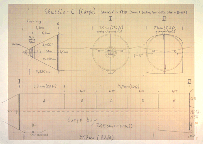 Analoge Bauzeichnung des Shuttle-C-Projekts
