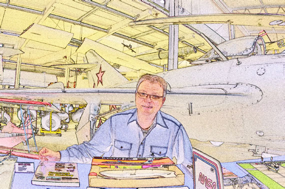 K&uuml;nstlerisch verfremdete Innenansicht des Luftfahrtmuseums