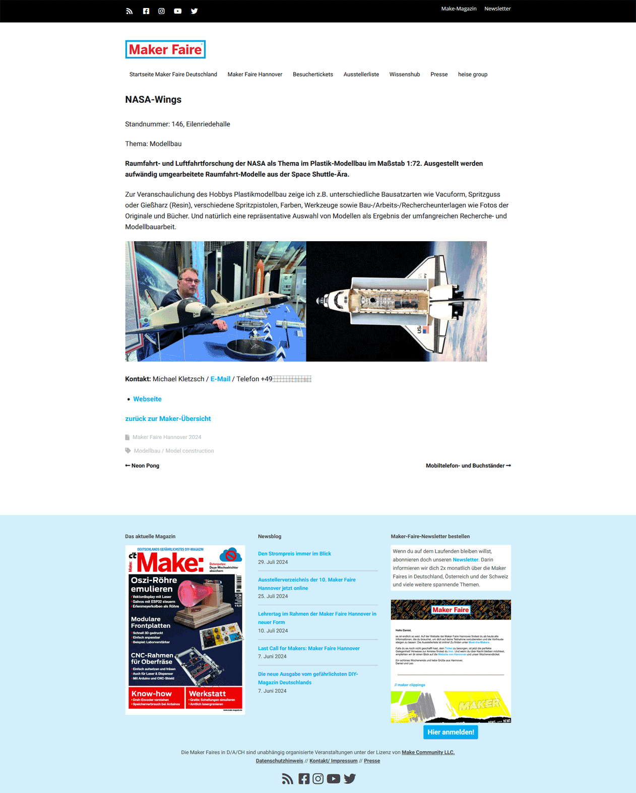 Screenshot der NASA-Wings-Pr&auml;sentation auf maker-faire.de