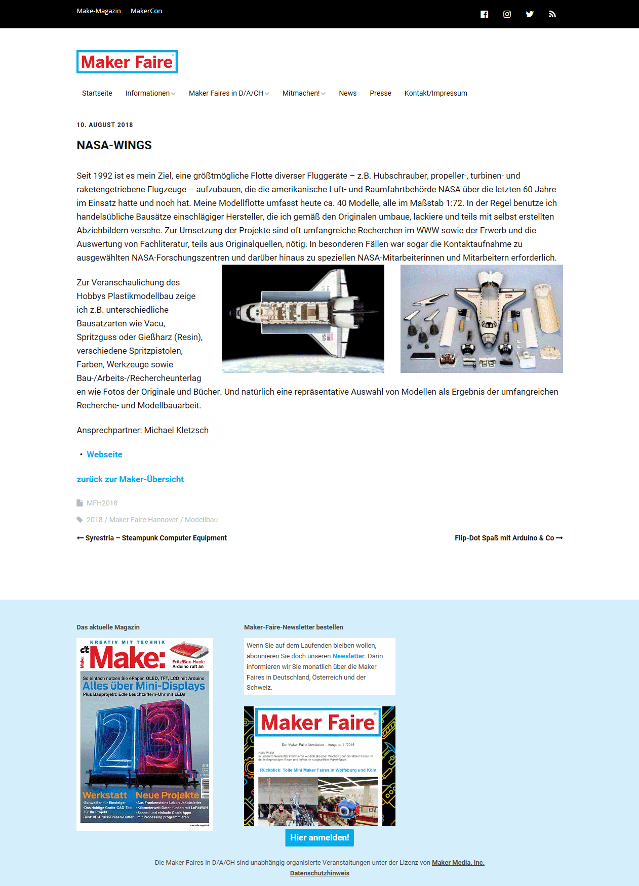 Screenshot der NASA-Wings-Pr&auml;sentation auf maker-faire.de